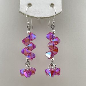 Made With Swarovski Crystal Pink AB Teardrops Sterling Silver Earrings Dangle